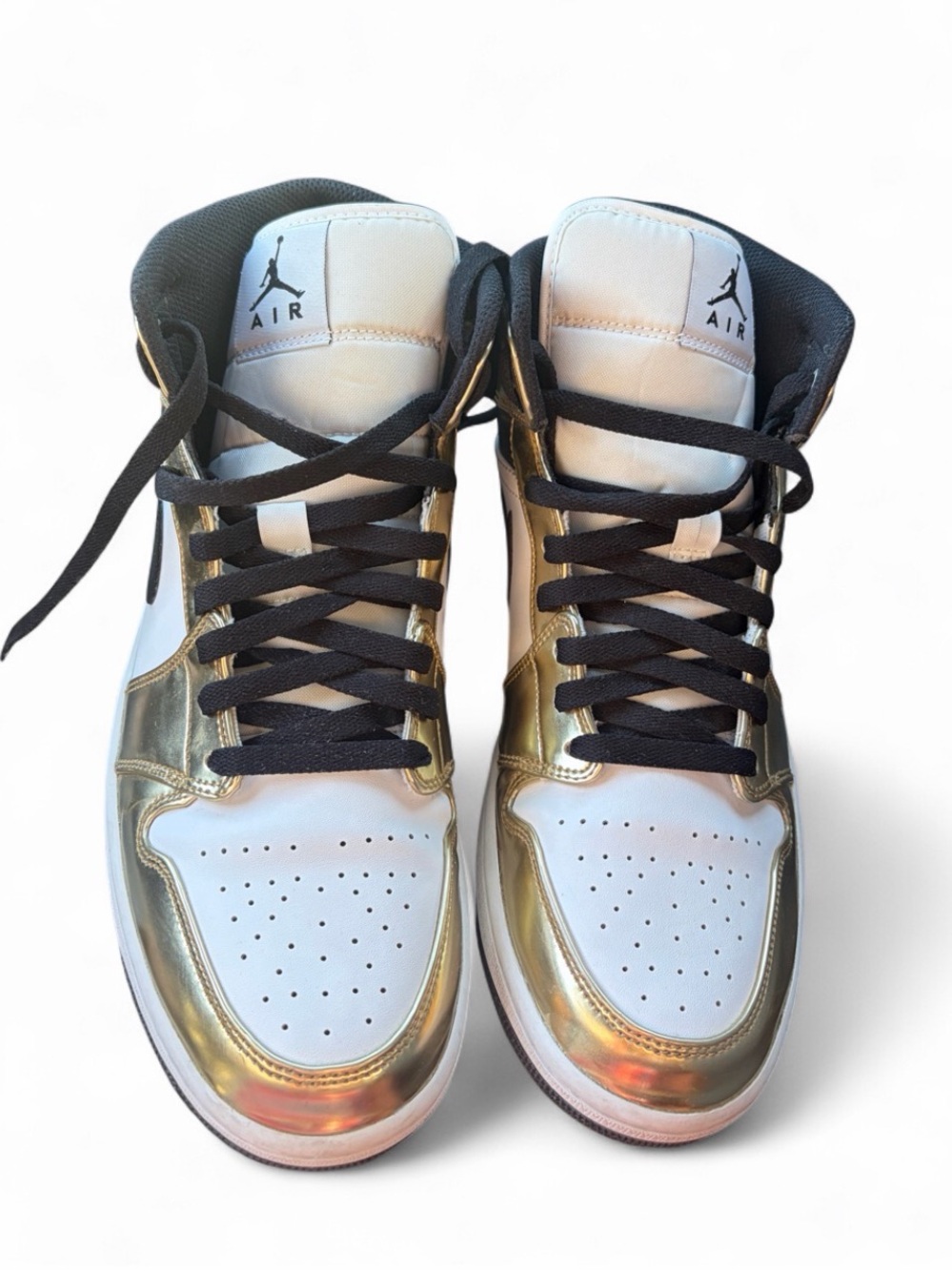 Jordan Metallic Gold and White High-Top Sneakers